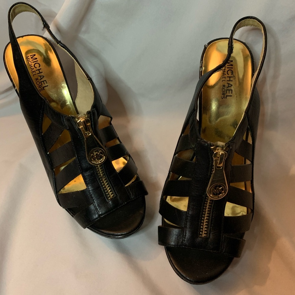 Michael Kors Black and Gold 6in Platform Heel